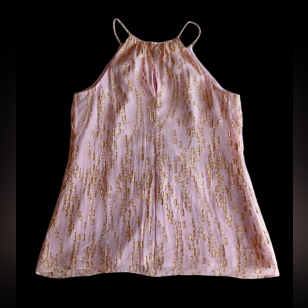 Lilly Pulitzer Silk Pink Tank Top with Gold Foil Spots, Size XS/S - Picture 2 of 16